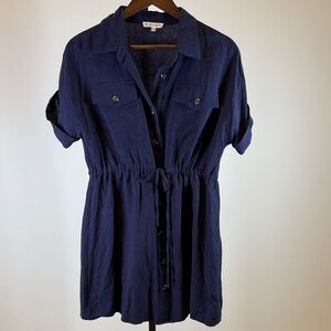 FSL Apparel Navy Button Down Linen Dress.  Size S